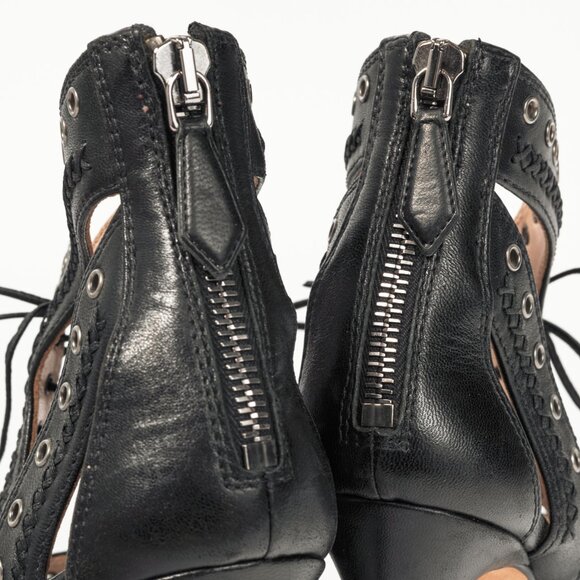 Miu Miu Black Leather Grommet Lace-Up Sandals - Picture 9 of 10